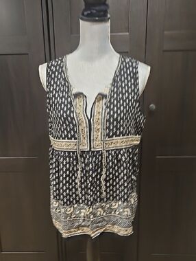 Max Studio Black & Cream Printed Sleeveless Tunic
